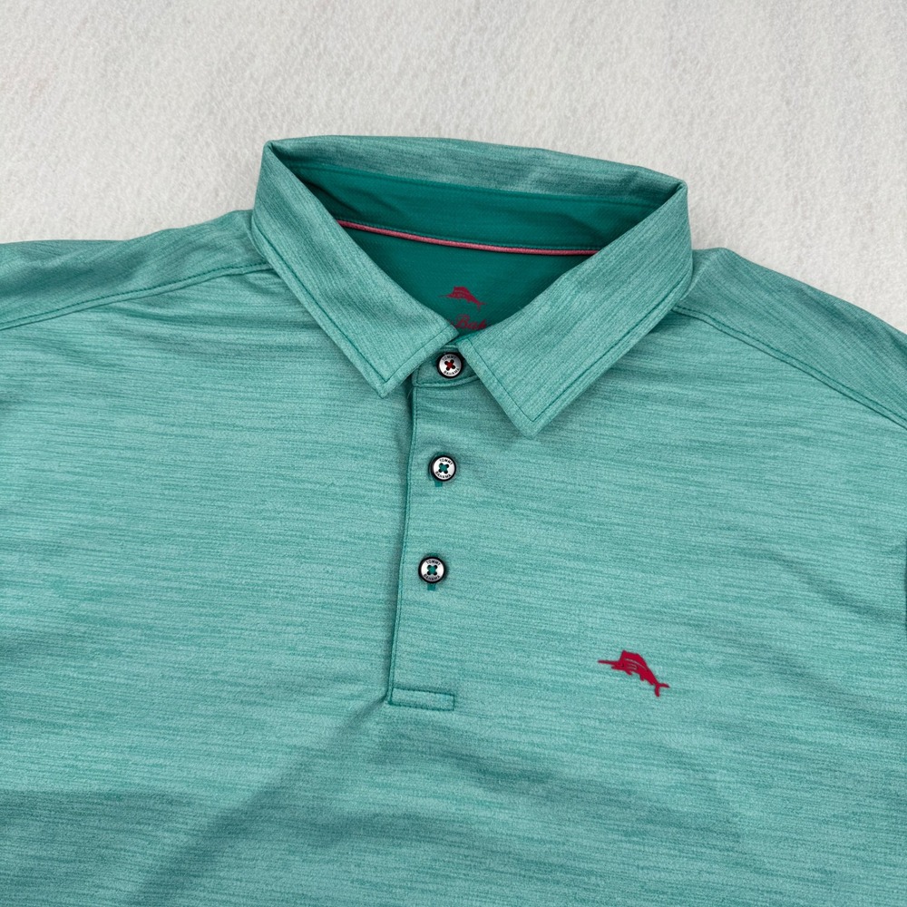 Tommy Bahama Mens Large Green Heathered Performance Short Sleeve Polo Shirt